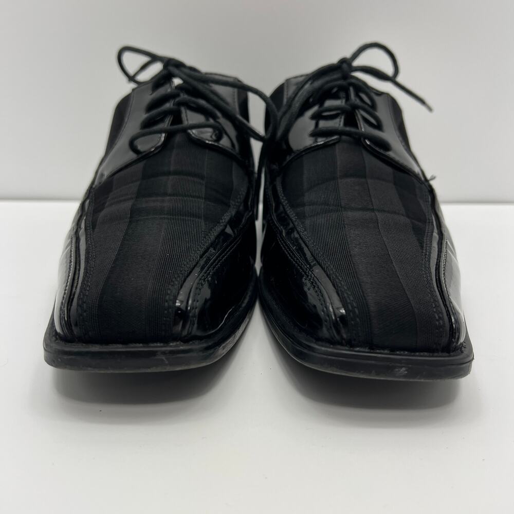 Derby Mens 8.5 Dress Shoes Black Striped Satin Upper Square Toe Viotti - Picture 2 of 8